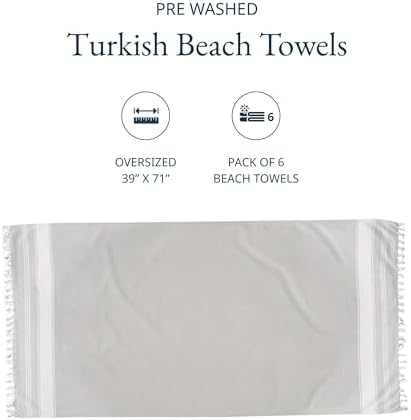 LANE LINEN Beach Towels 6 Pack, Bulk Beach Towels Oversized, Pool Towels for Adults, Pre-Washed, Sand Free Beach Towel, Fast Drying Beach Towel, 39"x71" - Classic Color - Image 3