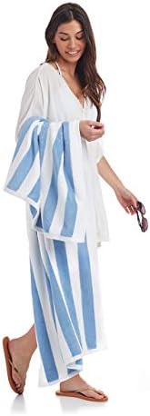 Amazon Basics Sky Blue Cabana Stripe Pool & Beach Towel, 100% Cotton, Soft & Absorbent, Machine Washable, Quick Dry, Large, 2 Pack, Sky Blue, 30" x 60" - Image 9