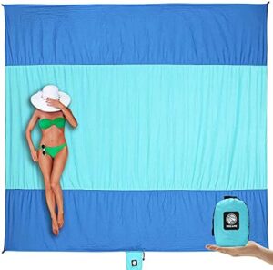 WEKAPO Beach Blanket Sandproof Waterproof, Extra Large Beach Mat, Oversized & Compact Sand Free Mat Quick Drying, Lightweight & Durable with 6 Stakes & 4 Corner Pockets