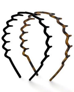 Kitsch Zig Zag Headbands, Recycled Plastic Wavy Hair Band with Teeth, Comb Headbands for Women and Men, Classic 90s Hair Accessories, 2pcs (Black and Brown)