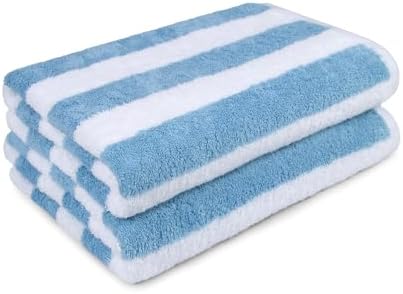 Amazon Basics Sky Blue Cabana Stripe Pool & Beach Towel, 100% Cotton, Soft & Absorbent, Machine Washable, Quick Dry, Large, 2 Pack, Sky Blue, 30" x 60" - Image 6
