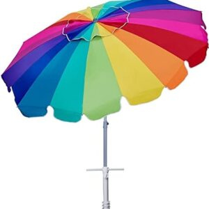 AMMSUN 7.5ft Large Heavy Duty HIGH Wind Beach Umbrella with sand anchor & Tilt Sun Shelter, UPF 50+ Protection Outdoor Umbrellas Sunshade with Carry Bag for Patio Garden Pool Backyard Rainbow