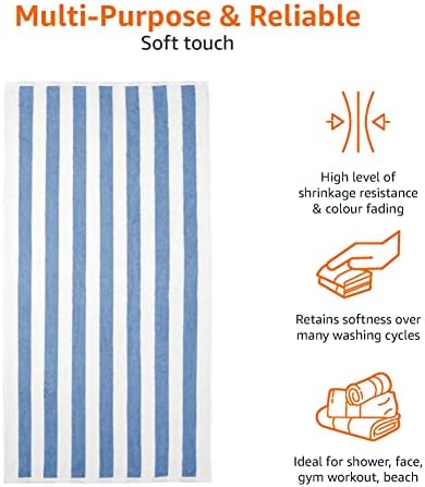Amazon Basics Sky Blue Cabana Stripe Pool & Beach Towel, 100% Cotton, Soft & Absorbent, Machine Washable, Quick Dry, Large, 2 Pack, Sky Blue, 30" x 60" - Image 4
