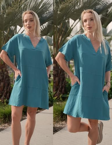AI'MAGE Women's Cover Up Short Sleeve Bathing Suit Cover Ups V Neck Beach Coverup Dress with Pockets - Image 5