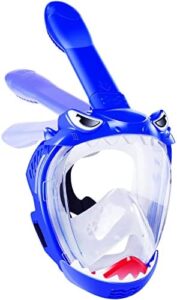 Full Face Snorkel Mask for Kids, Kids Snorkeling Set 180 Degree Panoramic View, Safe Anti-Leak Anti-Fog, Foldable Dry Top Snorkeling Gear for Kids Adult