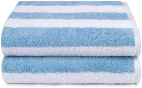 Amazon Basics Sky Blue Cabana Stripe Pool & Beach Towel, 100% Cotton, Soft & Absorbent, Machine Washable, Quick Dry, Large, 2 Pack, Sky Blue, 30" x 60" - Image 3