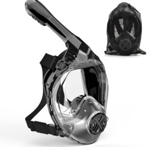 Full Face Snorkel Mask for Adults, Snorkeling Gear for Kids, Anti-Fog & Anti-Leak Design with 180° Panoramic View, Dry Top Breathing System, Ideal for Scuba Diving, Snorkeling