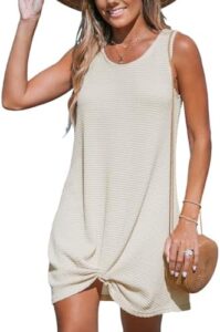 CUPSHE Women's Sleeveless Swimsuit Coverup Waffle Knit Swimwear Beach Cover Ups Twisted Mini Dress