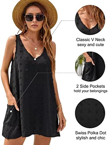 Blooming Jelly Womens Casual Sun Summer Dresses Swiss Polka Dot Beach Cover Up V Neck Tank Dress with Pockets - Image 3