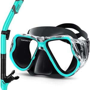 Greatever Dry Snorkel Set,Panoramic Wide View,Anti-Fog Scuba Diving Mask,Professional Snorkeling Gear