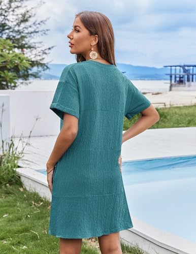 AI'MAGE Women's Cover Up Short Sleeve Bathing Suit Cover Ups V Neck Beach Coverup Dress with Pockets - Image 4