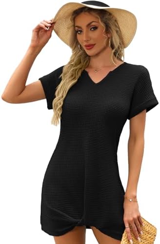 Beach Swimsuit Coverup for Women V Neck Swimwear Twisted Dresses Bathing Suit