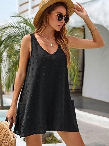 Blooming Jelly Womens Casual Sun Summer Dresses Swiss Polka Dot Beach Cover Up V Neck Tank Dress with Pockets - Image 5