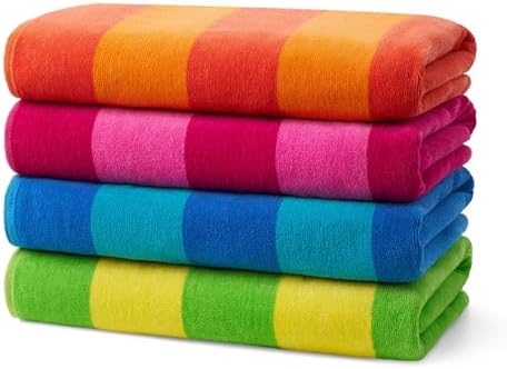 Kaufman - Soft Oversized Beach Towels in Bulk | 29" x 58" Velour Striped Towel | Absorbent, Quick-Drying | 100% Cotton Thick Towels (4 Pack) - Image 2