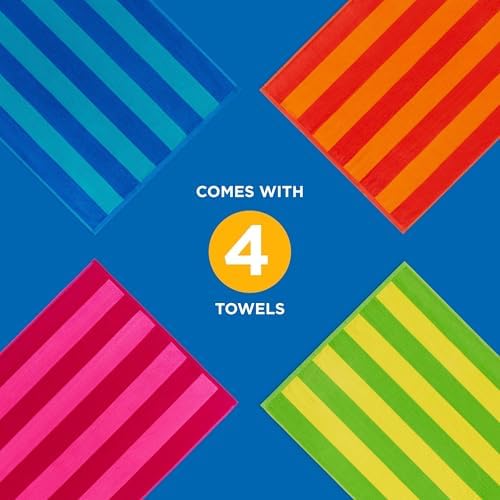 Kaufman - Soft Oversized Beach Towels in Bulk | 29" x 58" Velour Striped Towel | Absorbent, Quick-Drying | 100% Cotton Thick Towels (4 Pack) - Image 7