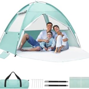 Beach Tent for 3-4 Person, Large Easy Setup Beach Shade Canopy with UPF 50+ UV Protection, Portable Shade Tent with 3 Ventilating Mesh Windows for Outdoor, Picnics, Fishing