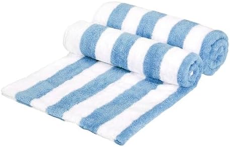 Amazon Basics Sky Blue Cabana Stripe Pool & Beach Towel, 100% Cotton, Soft & Absorbent, Machine Washable, Quick Dry, Large, 2 Pack, Sky Blue, 30" x 60" - Image 5