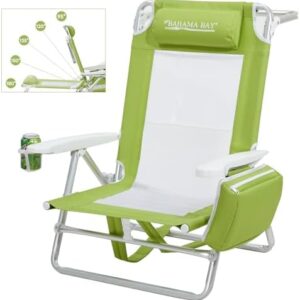 Reclining Beach Chair Backpack 5-Position Lay Flat Lounge Chair for Adults Heavy Duty Portable Folding Lightweight with Cooler Bag Camping Chair for Sand Outdoor