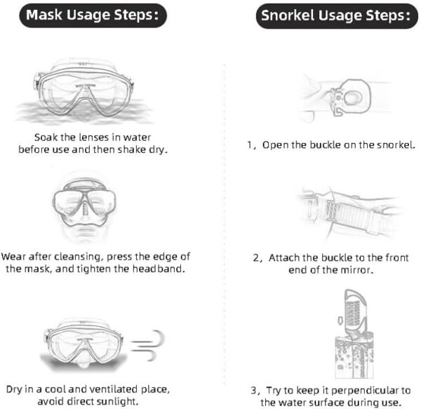 Snorkeling Gear for Adults, JRing Snorkel Mask Set with 180 Degree Tempered Glass Anti Fog Goggles Scuba Dry Top Snorkel for Swimming, Scuba Diving Mask for Men Women - Image 8