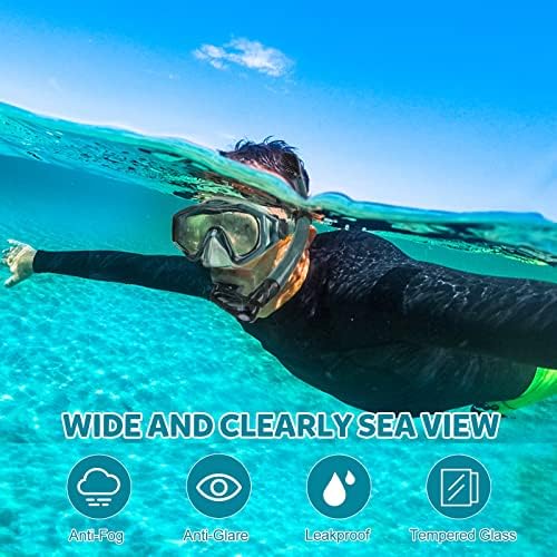 KUYOU Mask Fins Snorkeling Gear for Adults - Wide View Anti-Fog Mask, Full Dry Top Snorkel Gear Set - Image 2