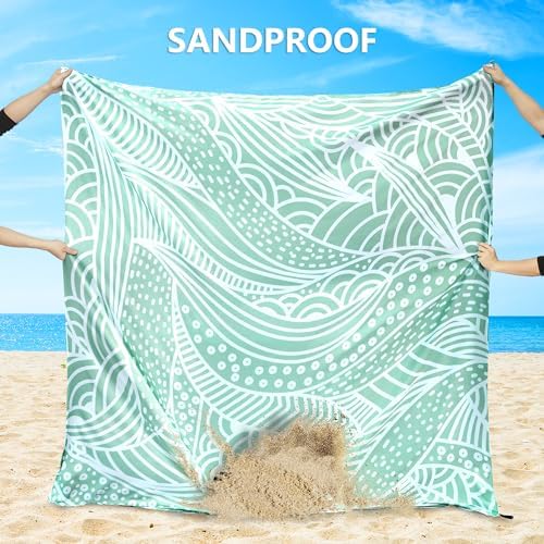 Beach Blanket Waterproof Sandproof Beach Mat 79”x 83” for 1-4 Adults Quick Drying Durable Outdoor Picnic Mat for Beach Festival Travel Picnic Camping Hiking (LBL-Ripple, 79"×83"(4 Person)) - Image 5