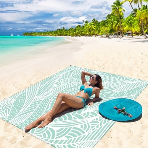 Beach Blanket Waterproof Sandproof Beach Mat 79”x 83” for 1-4 Adults Quick Drying Durable Outdoor Picnic Mat for Beach Festival Travel Picnic Camping Hiking (LBL-Ripple, 79"×83"(4 Person)) - Image 4