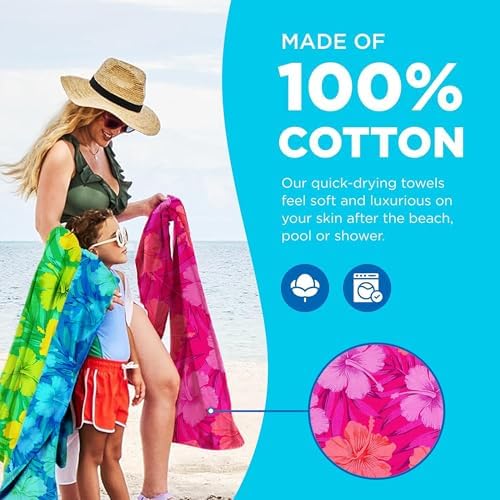 Kaufman - Colorful Hibiscus Beach Towels | 100% Cotton with Ends Hemmed | 30" x 60" | Colorful Soft & Absorbent Pool Towels for Adults and Kids | Fiber Reactive | 4 Pack - Image 3
