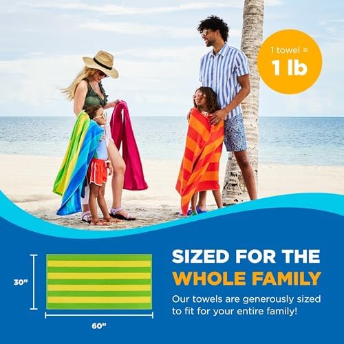 Kaufman - Soft Oversized Beach Towels in Bulk | 29" x 58" Velour Striped Towel | Absorbent, Quick-Drying | 100% Cotton Thick Towels (4 Pack) - Image 6