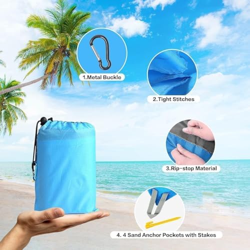 Sandproof & Waterproof Beach Blanket – Extra Large 79" x 55" Beach Mat, Durable Outdoor Picnic Blanket with Storage Bag, Beach Essentials for 1–4 Adults, Ideal for Travel, Camping, Hiking - Image 3