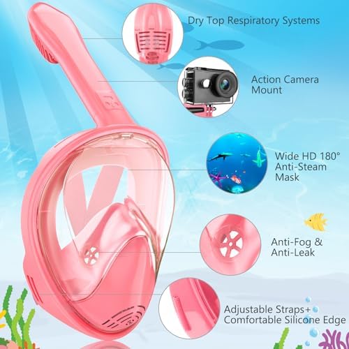 Kids Snorkel Mask Full Face, Snorkeling Gear for Kids 2-14 with Camera Mount, 180 Degree Panoramic View Snorkeling Set Anti-Fog Anti-Leak - Image 2