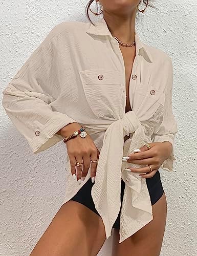 Bsubseach Womens Modern Swimsuit Cover Up Blouse Button Down Shirt Dresses Tops - Image 2