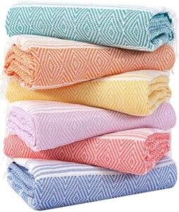 Genovega 6 Packs Oversized Turkish Beach Towels Set Bulk 74"x38" Extra Large Sand Free Quick Dry Swim Bath Camping Pool Towel Travel Blanket Adult Essentials Cruise Accessories Vacation Stuff