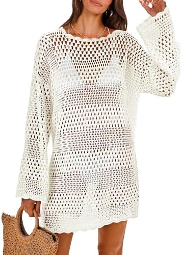 ANRABESS Women Swimsuit Crochet Swim Cover Up 2025 Summer Bathing Suit Swimwear Mesh Knit Beach Dress Vacation Outfits