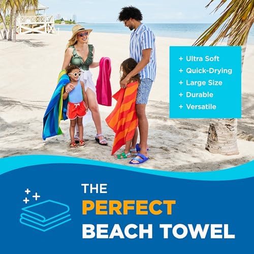 Kaufman - Soft Oversized Beach Towels in Bulk | 29" x 58" Velour Striped Towel | Absorbent, Quick-Drying | 100% Cotton Thick Towels (4 Pack) - Image 3
