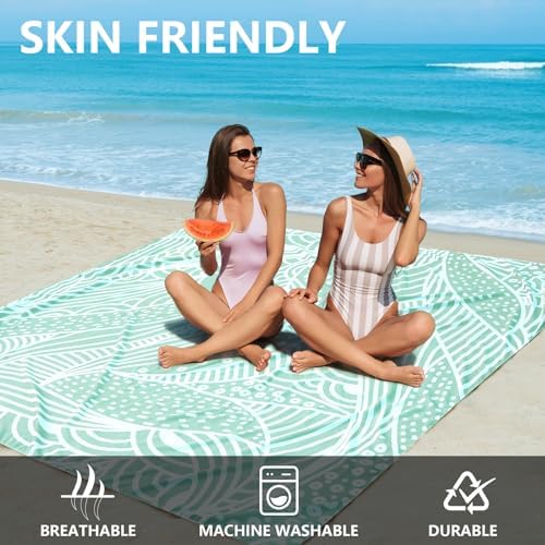 Beach Blanket Waterproof Sandproof Beach Mat 79”x 83” for 1-4 Adults Quick Drying Durable Outdoor Picnic Mat for Beach Festival Travel Picnic Camping Hiking (LBL-Ripple, 79"×83"(4 Person)) - Image 2