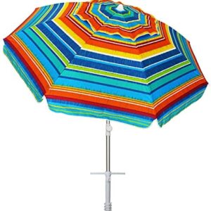 AMMSUN Beach Umbrellas for Sand Heavy Duty Wind Portable, 6.5ft Outdoor Umbrella with Sand Anchor and UV Protection, Parasols Includes Carry Bag for Beach, Patio, and Garden, Yellow Stripes
