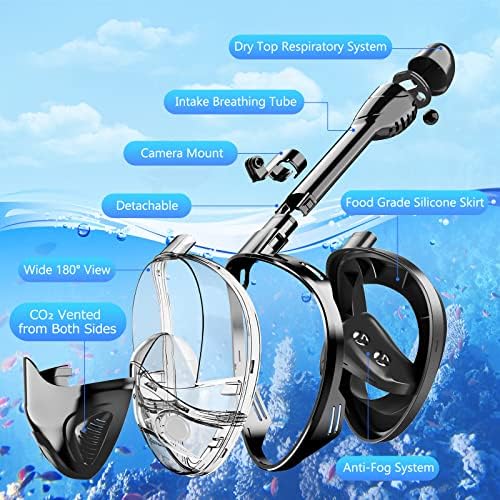 Full Face Snorkel Mask for Adults Teen, Snorkeling Gear with Detachable Camera Mount,Panoramic 180° View, Anti-Fog Anti-Leak Snorkling Set for Man and Women - Image 3