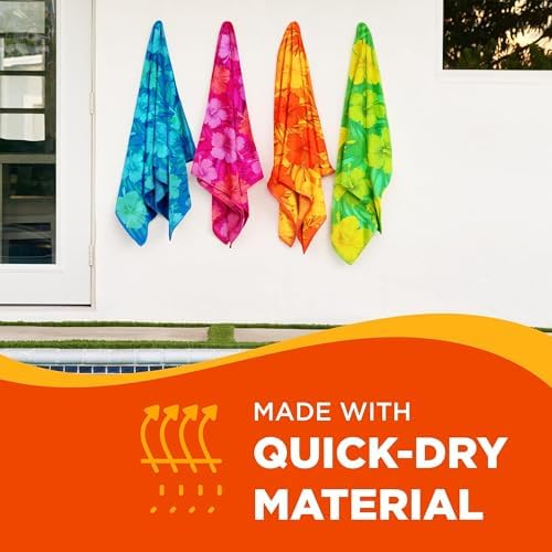 Kaufman - Colorful Hibiscus Beach Towels | 100% Cotton with Ends Hemmed | 30" x 60" | Colorful Soft & Absorbent Pool Towels for Adults and Kids | Fiber Reactive | 4 Pack - Image 4