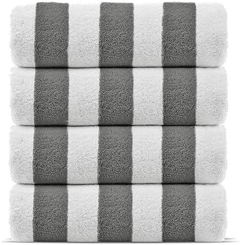 Chakir Turkish Linens Premium Quality 100% Cotton Turkish Cabana Thick Stripe Pool Beach Towels 4-Pack (Gray, 30x60 Inch)